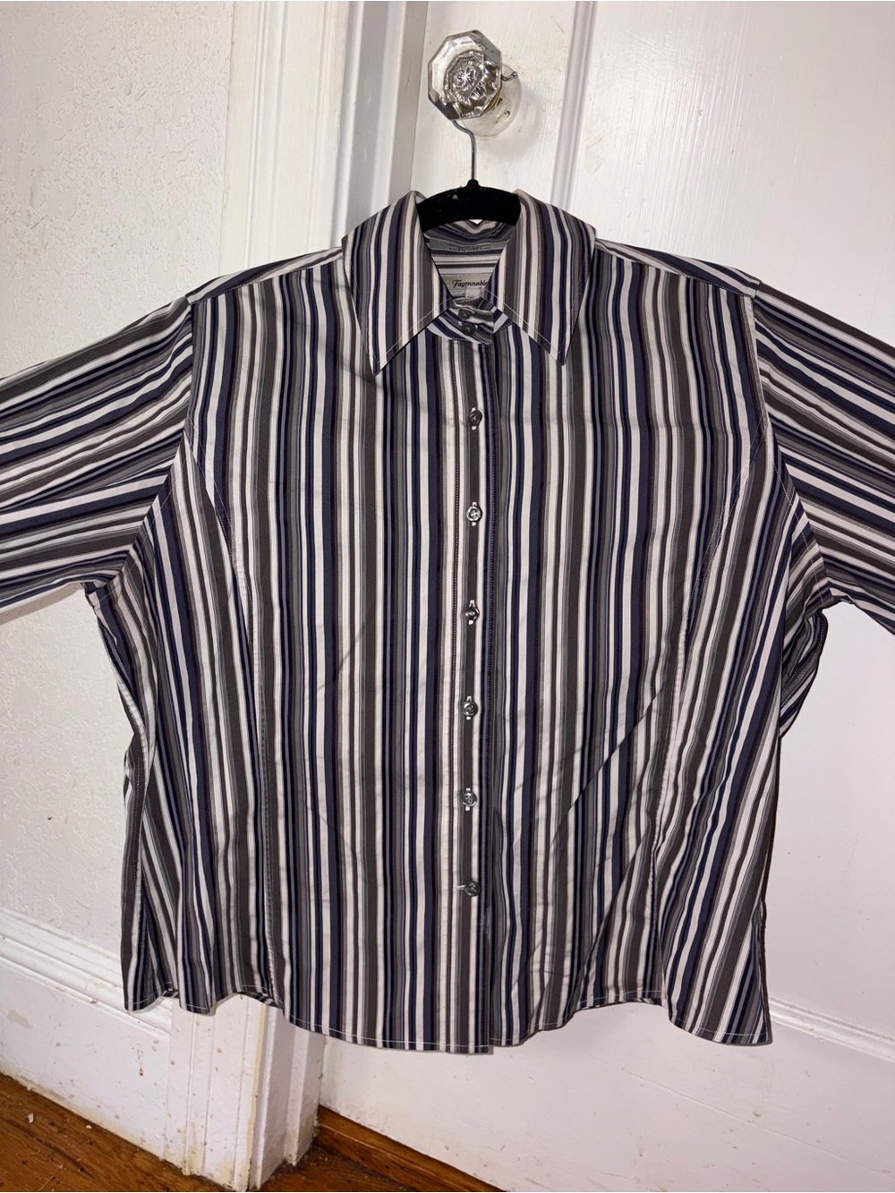 Faconnable (France) Striped Button-Down Shirt - Black, White & Navy
